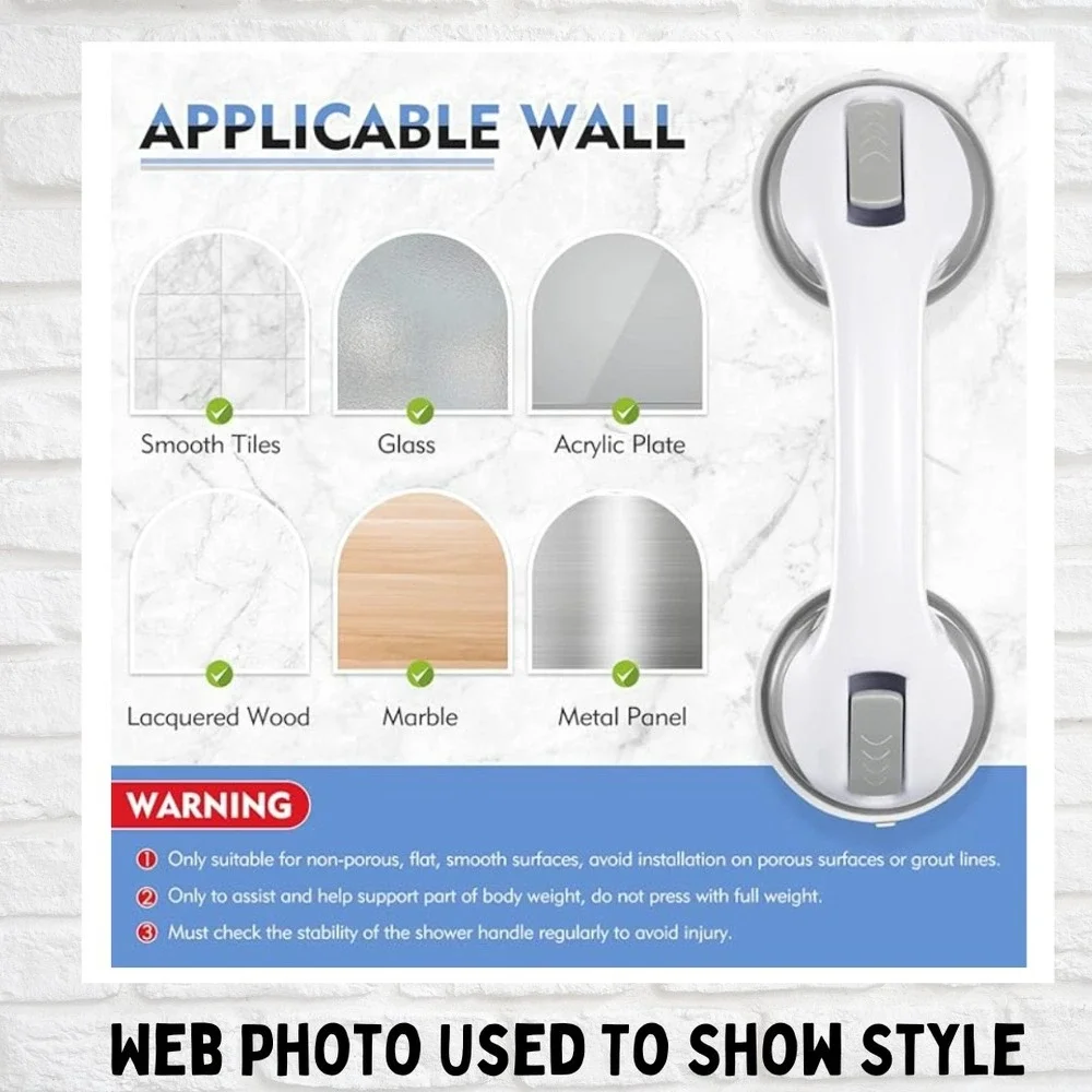 2 Pack 12in Suction Shower Grab Bars Safety Handles for Seniors Handicap White
